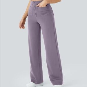 Halara High Waisted Button Multi Pockets Straight Leg office yoga Pants Med Tall